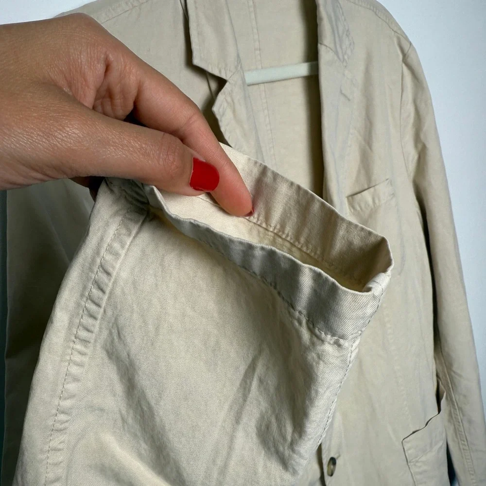 MNG Mango Mens Slim Fit Unstructured Cotton Blazer Jacket Beige Tan Size 40 US‎